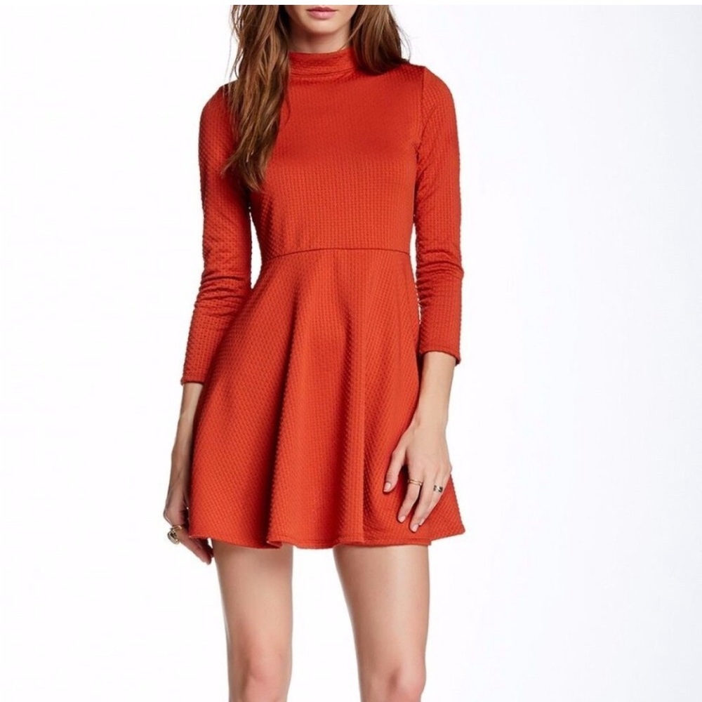 Free People Vibrant Orange Long Sleeve Dress